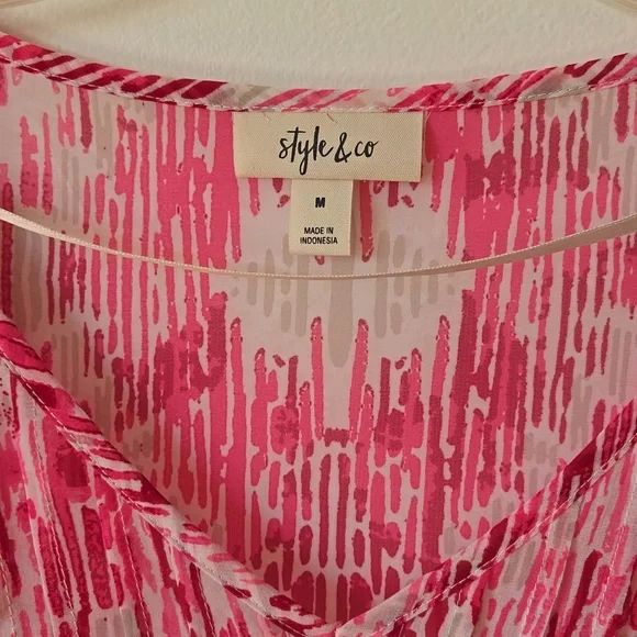 2/$12 Sheer Pink Patterned Women's Top - Picture 3 of 6